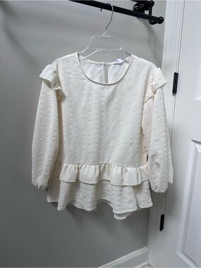 Blu Pepper Ivory Peplum Ruffle Blouse
